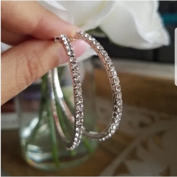 Swarovski Elements 925 Sterling Silver Medium Hoops Earrings NEW - Picture 9 of 12